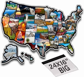 Pacify 2 Sheets RV Stickers Decals 24x16 Travel of US Map Sticker Visited States for Travel Trailer and Door Wall - 50 State Bumper Stickers, Include with Scenic Illustrations
