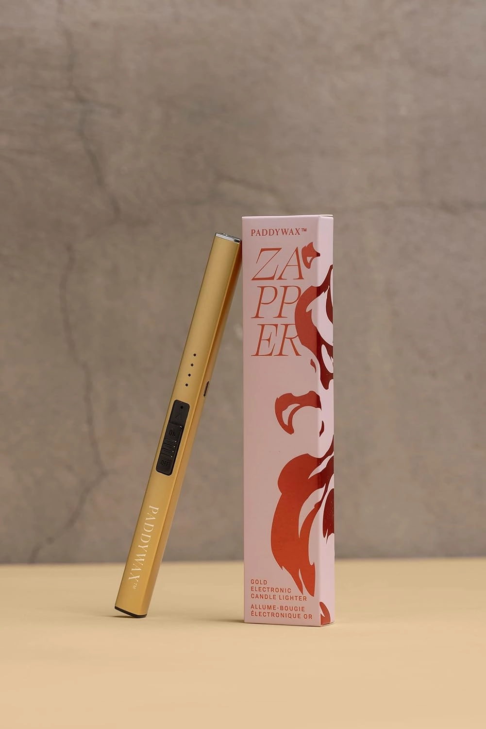 Paddywax Electronic Lighters Rechargeable USB Flameless Zapper Electric Candle Lighter, 7.5" Long, Gold