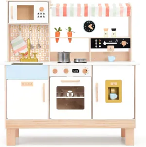 PairPear Play Kitchen for Kids, Wooden Toy Kitchen Set with Coffee Maker Ice Maker & Play Kitchen Accessories, Pretend Play Toddler Kitchen Toys Gift for Girls Boys 3 