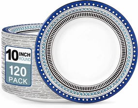 Paper Plates 10 Inch, 120 Count Bulk Disposable Thickened Printed Heavy Duty Paper Plates for Party, Wedding, Dinner, Kitchen, Picnic and Everyday Use, Soak Proof, Cut Proof