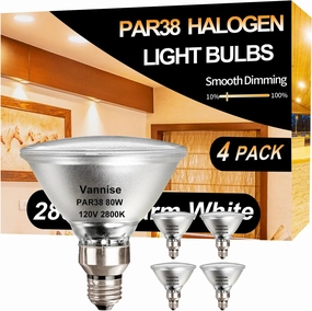 PAR38 Halogen Flood Light - 80W 120V, 1500LM, Warm White 2800K, Dimmable with E26 Base, Long Lasting Outdoor Flood Light Bulbs