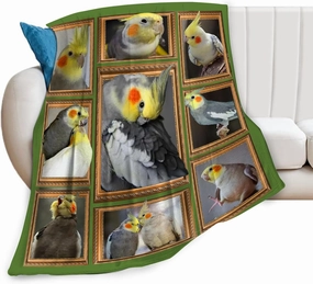 Parrot Cockatiel Throw Blanket Parrot Cockatiel Gift Bird Blanket Parrot Cockatiel Bird Decor Pictures Lightweight Soft Cozy Flannel Velvet Blanket for Couch Sofa Bedroom 40"x50"