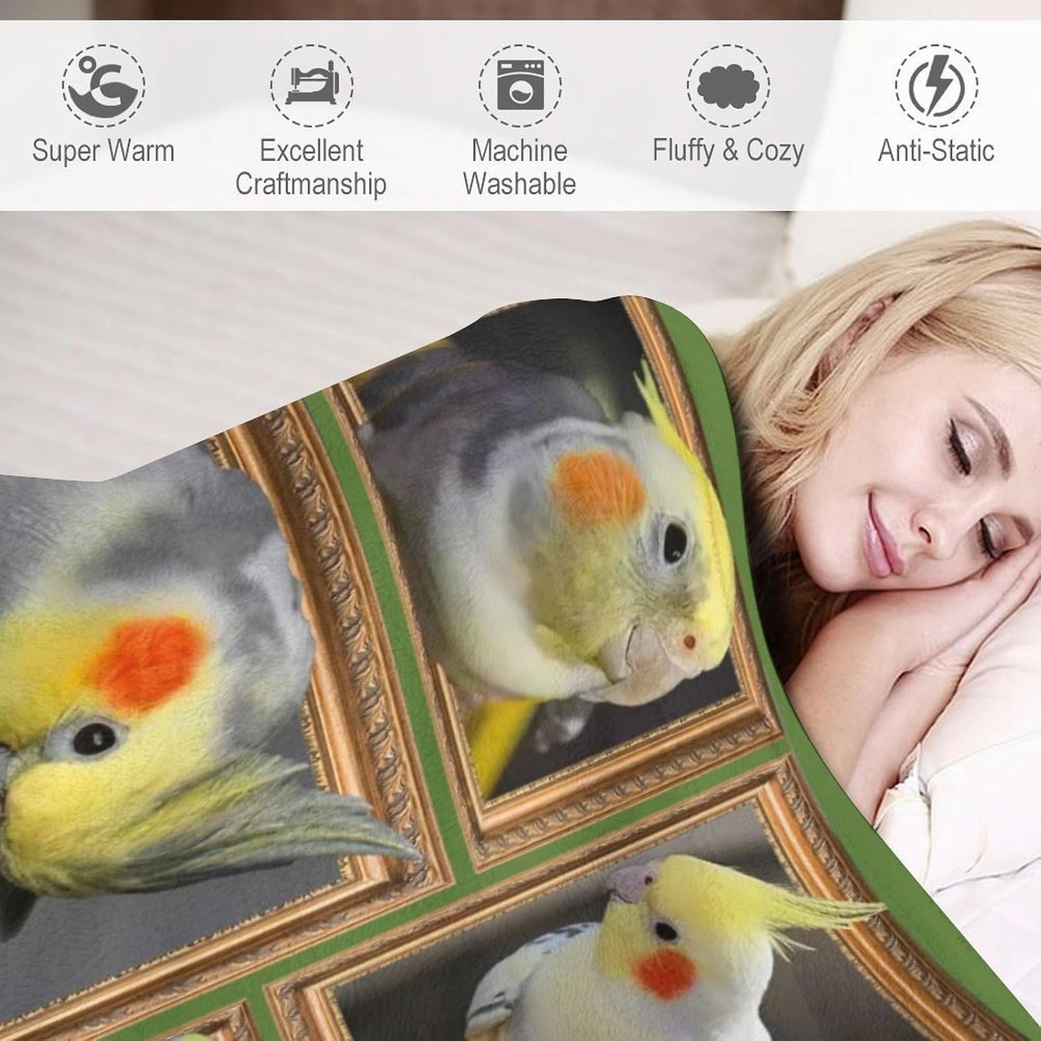 Parrot Cockatiel Throw Blanket Parrot Cockatiel Gift Bird Blanket Parrot Cockatiel Bird Decor Pictures Lightweight Soft Cozy Flannel Velvet Blanket for Couch Sofa Bedroom 40"x50"
