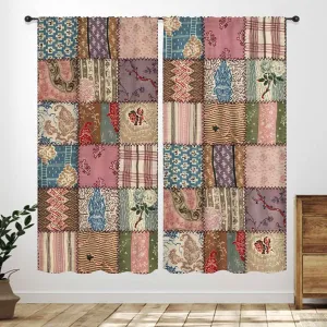 Patchwork Curtains,Vintage Bohemian Paisley Stitching Floral Curtainm,Retro Farmhouse Cottage Rustic Colorful Wildflowers Flowers Drapes for Bedroom Living Room Kitchen 42" W x 84" L,2 Panel Set