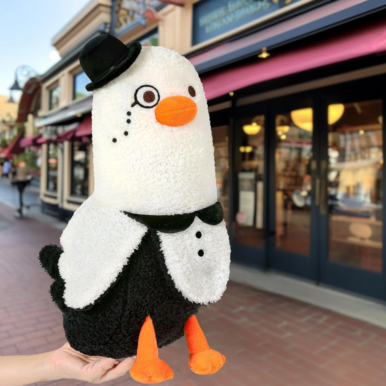 PEACH CAT Banana Duck Plush Pillow Wear Bowler Hat Monocle Plushies Toy Cute Stuffed Animals Gifts for Kids White and Black 19.7"