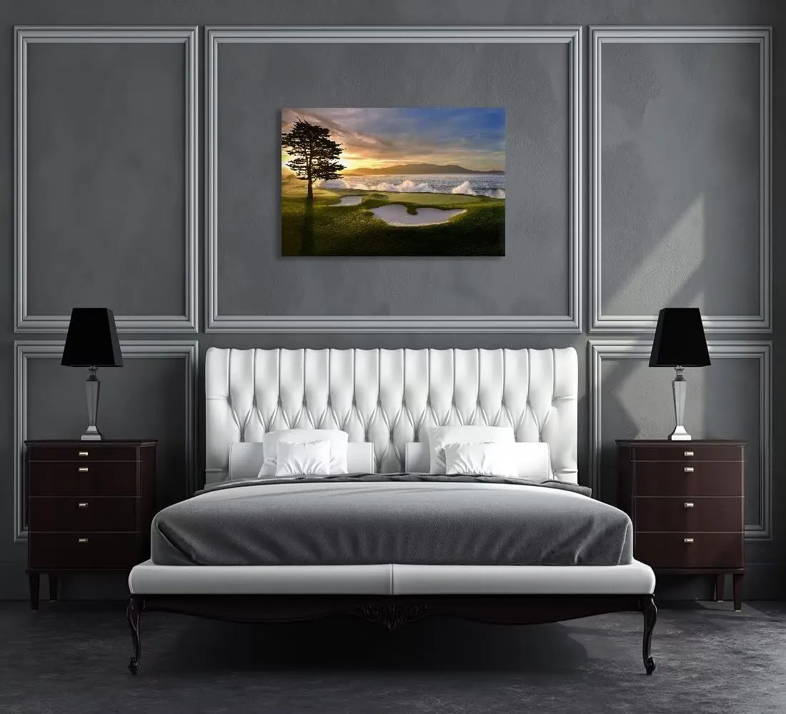 Pebble Beach Canvas Wall Art Picture Pebble Beach Golf Course Wall Decor for Living Room Bedroom Bathroom Home Decorations Golf Course Poster Picture Framed Artwork Ready to Hang(28''H x 44''W)