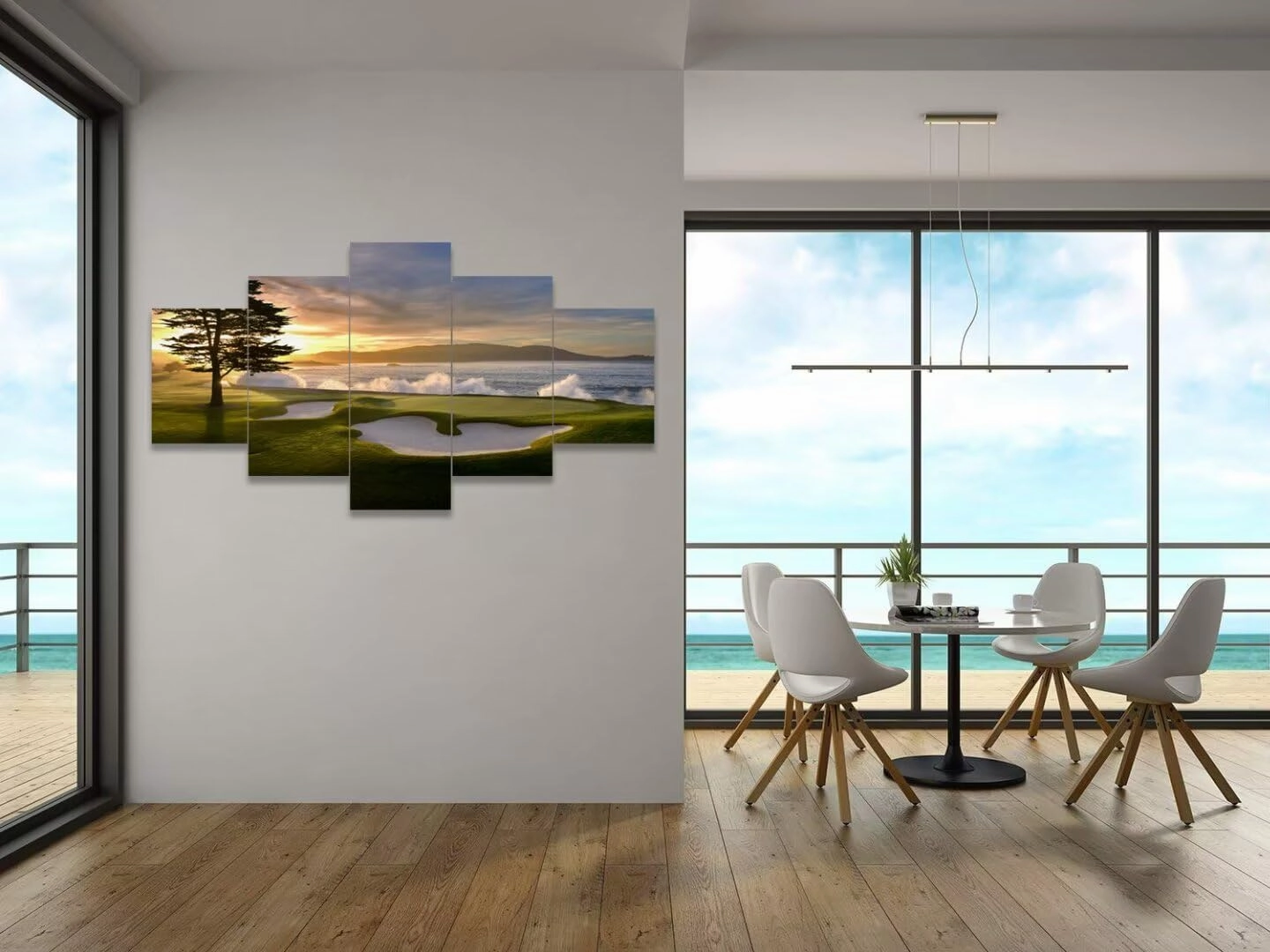 Pebble Beach Golf Course Wall Art for Living Room Bedroom Bathroom Office Wall Decorations Golf Course Pictures Canvas Prints Modern Framed Artwork Ready to Hang(60''W x 40''H)