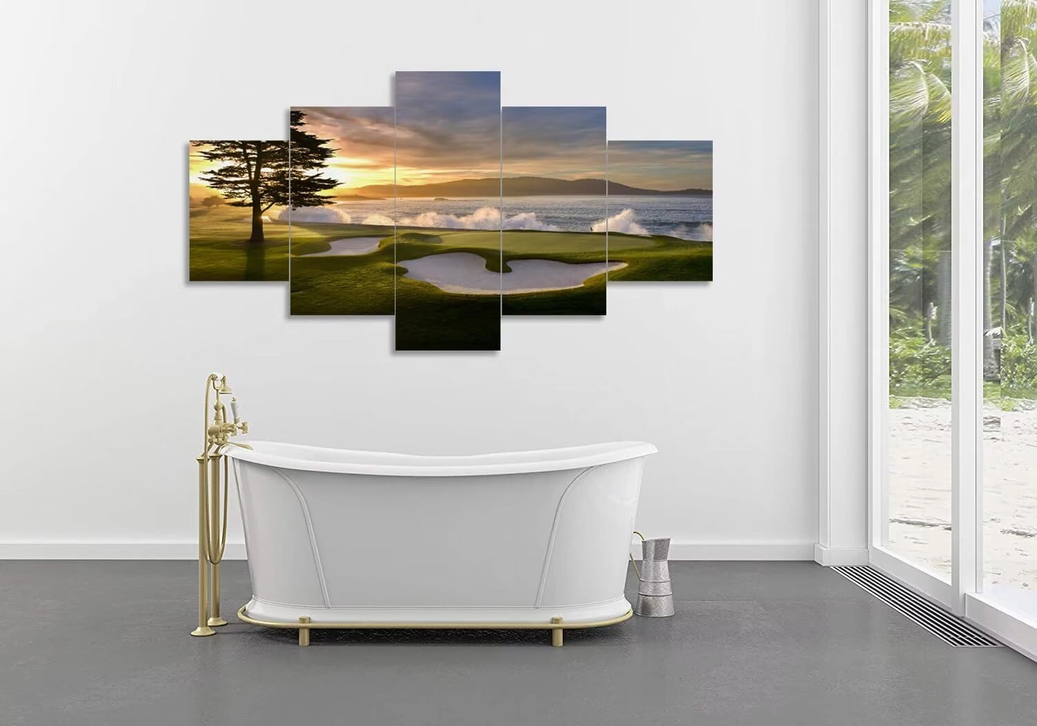 Pebble Beach Golf Course Wall Art for Living Room Bedroom Bathroom Office Wall Decorations Golf Course Pictures Canvas Prints Modern Framed Artwork Ready to Hang(60''W x 40''H)