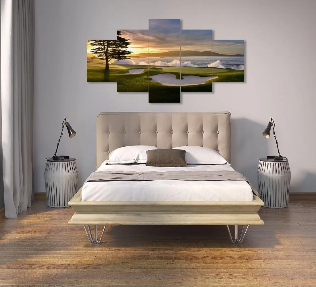 Pebble Beach Golf Course Wall Art for Living Room Bedroom Bathroom Office Wall Decorations Golf Course Pictures Canvas Prints Modern Framed Artwork Ready to Hang(60''W x 40''H)