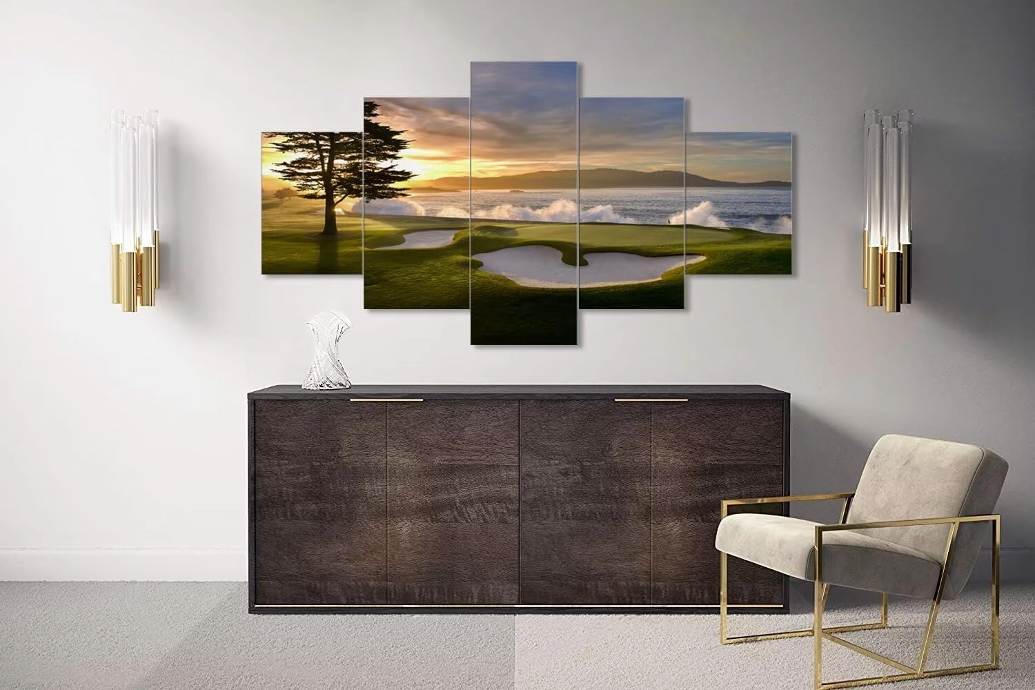 Pebble Beach Golf Course Wall Art for Living Room Bedroom Bathroom Office Wall Decorations Golf Course Pictures Canvas Prints Modern Framed Artwork Ready to Hang(60''W x 40''H)