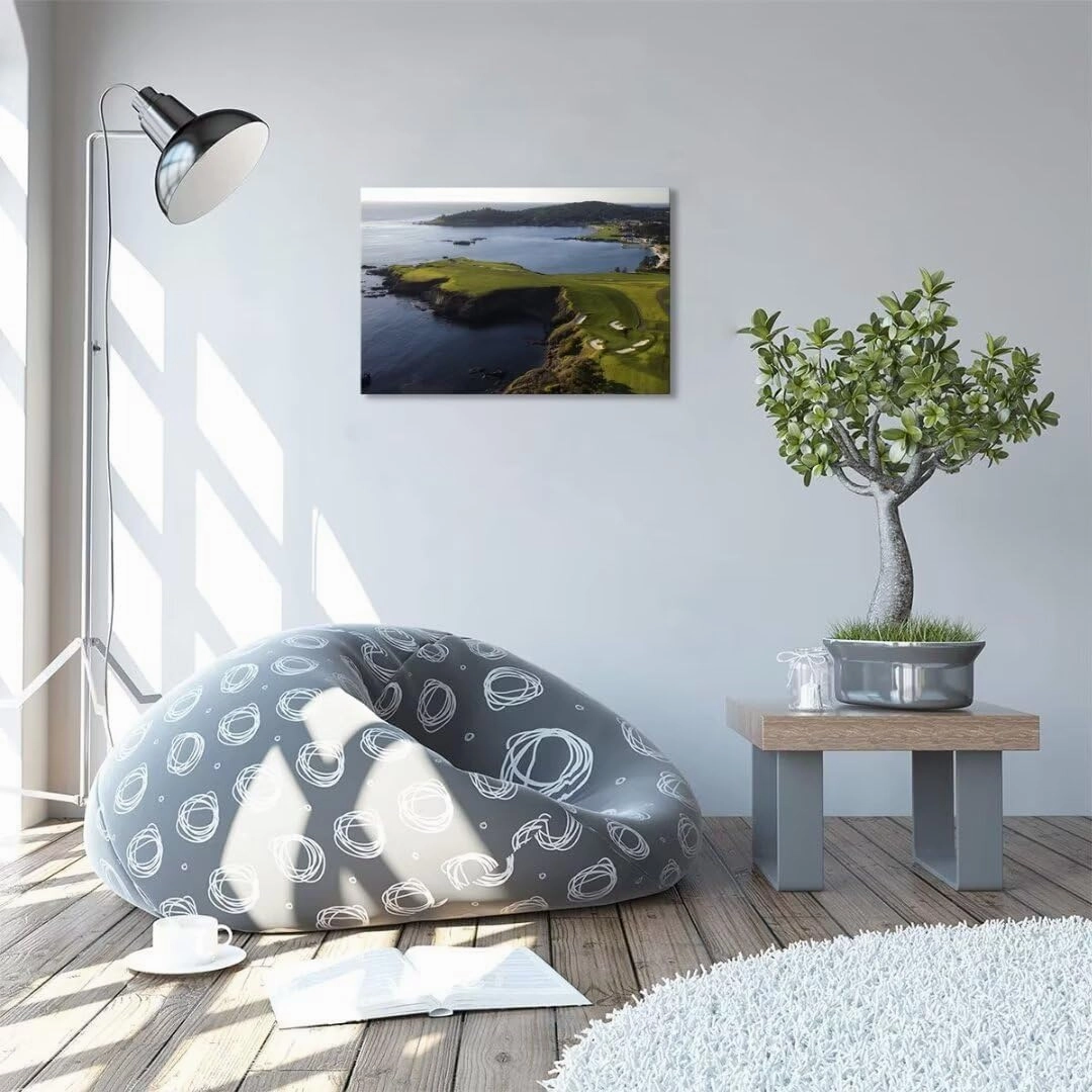 Pebble Beach Golf Course Wall Art Pictures - Pebble Beach Wall Art for Living Room Bedroom Bathroom Home Decorations Framed Artwork Canvas Prints Ready to Hang(18''H x 24''W)