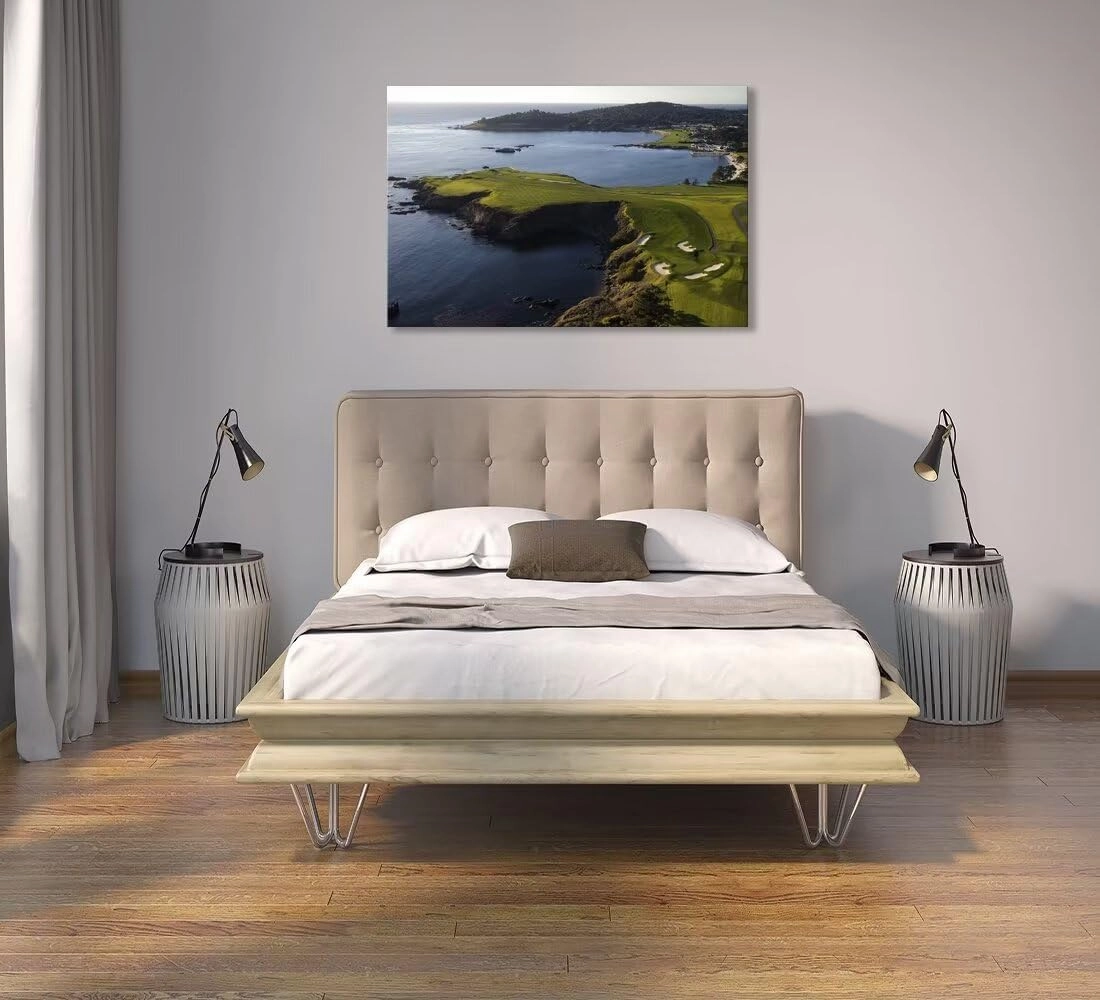 Pebble Beach Golf Course Wall Art Pictures - Pebble Beach Wall Art for Living Room Bedroom Bathroom Home Decorations Framed Artwork Canvas Prints Ready to Hang(18''H x 24''W)