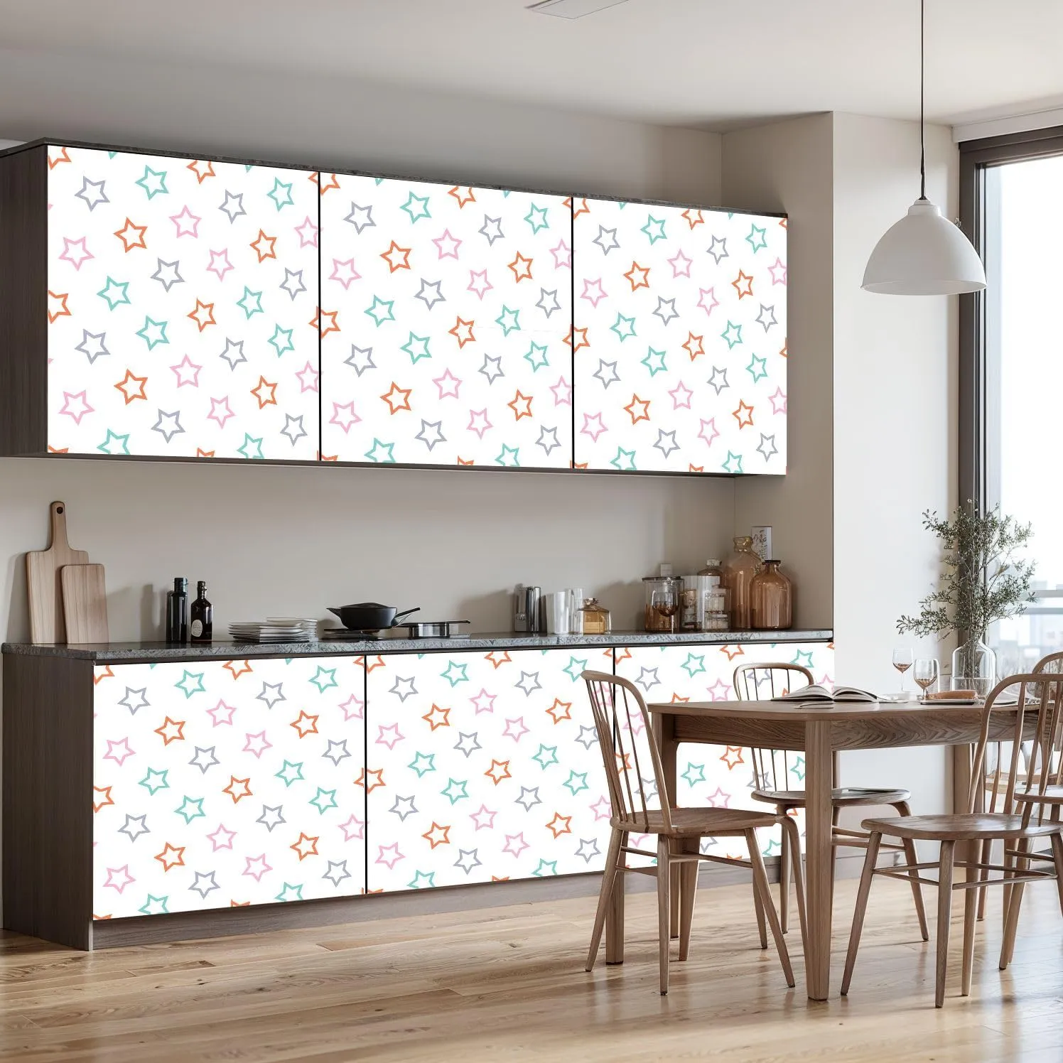 Peel and Stick Wallpaper Self Adhesive Wall Mural Seamless Pattern Colorful Outline Stars Contact Paper Renter Friendly Wallpaper for Kitchen Nursery Bedroom 17.7"x118"