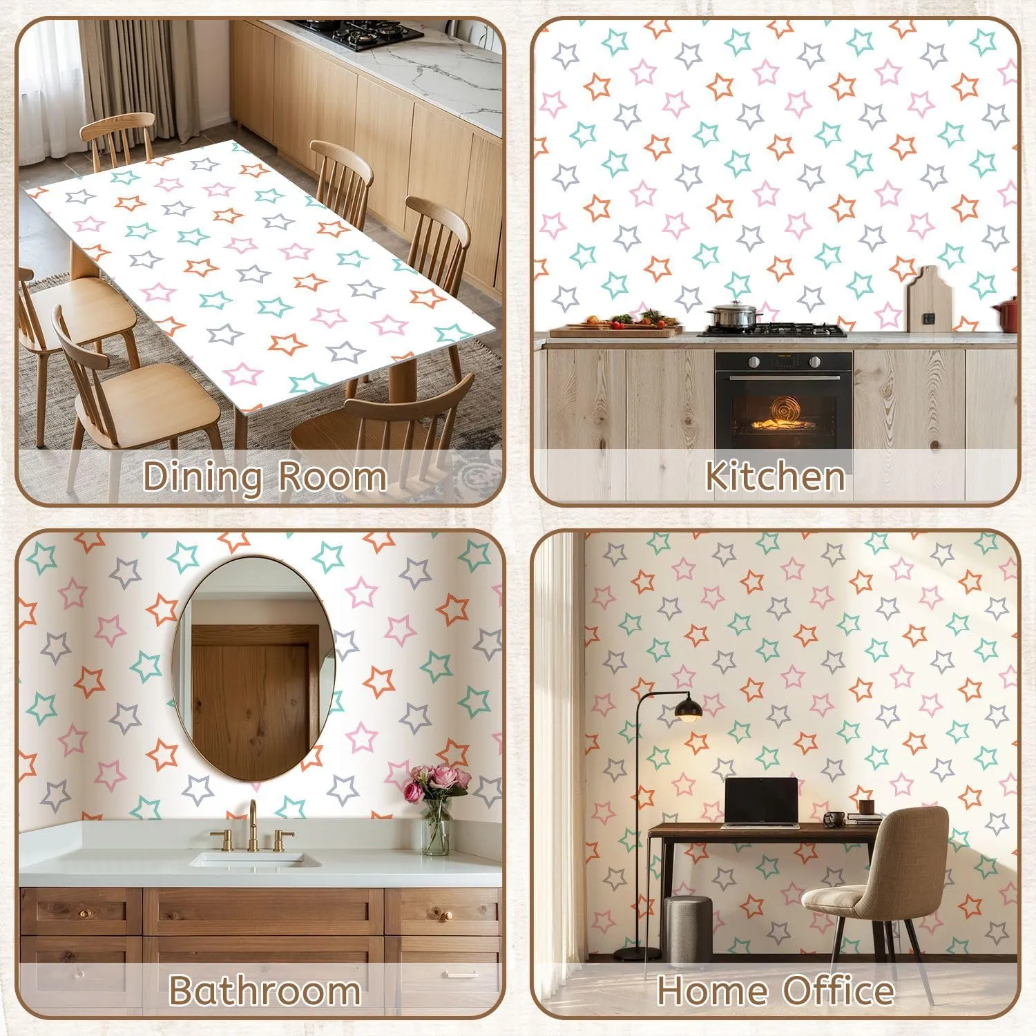 Peel and Stick Wallpaper Self Adhesive Wall Mural Seamless Pattern Colorful Outline Stars Contact Paper Renter Friendly Wallpaper for Kitchen Nursery Bedroom 17.7"x118"