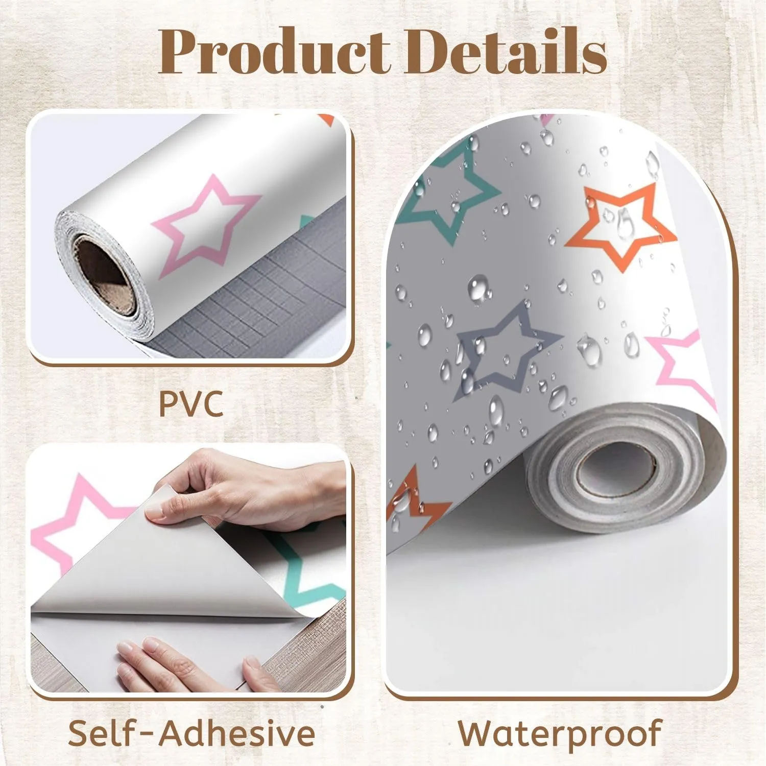Peel and Stick Wallpaper Self Adhesive Wall Mural Seamless Pattern Colorful Outline Stars Contact Paper Renter Friendly Wallpaper for Kitchen Nursery Bedroom 17.7"x118"
