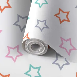 Peel and Stick Wallpaper Self Adhesive Wall Mural Seamless Pattern Colorful Outline Stars Contact Paper Renter Friendly Wallpaper for Kitchen Nursery Bedroom 17.7"x118"