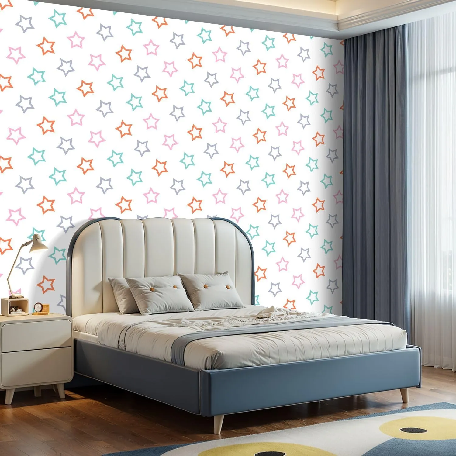 Peel and Stick Wallpaper Self Adhesive Wall Mural Seamless Pattern Colorful Outline Stars Contact Paper Renter Friendly Wallpaper for Kitchen Nursery Bedroom 17.7"x118"