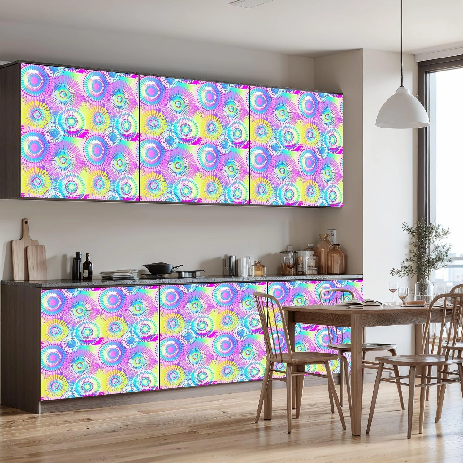 Peel and Stick Wallpaper Self Adhesive Wall Mural Seamless for girls Creative abstract flowers colorful urban Funny Contact Paper Renter Friendly Wallpaper for Kitchen Nursery Bedroom 17.7"x118"