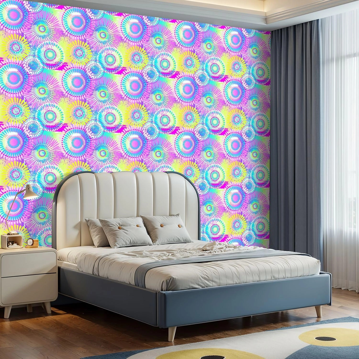 Peel and Stick Wallpaper Self Adhesive Wall Mural Seamless for girls Creative abstract flowers colorful urban Funny Contact Paper Renter Friendly Wallpaper for Kitchen Nursery Bedroom 17.7"x118"