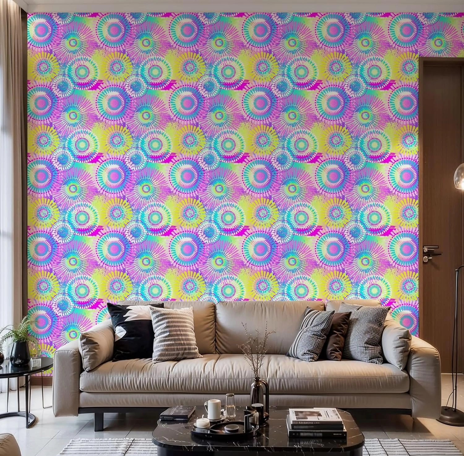 Peel and Stick Wallpaper Self Adhesive Wall Mural Seamless for girls Creative abstract flowers colorful urban Funny Contact Paper Renter Friendly Wallpaper for Kitchen Nursery Bedroom 17.7"x118"