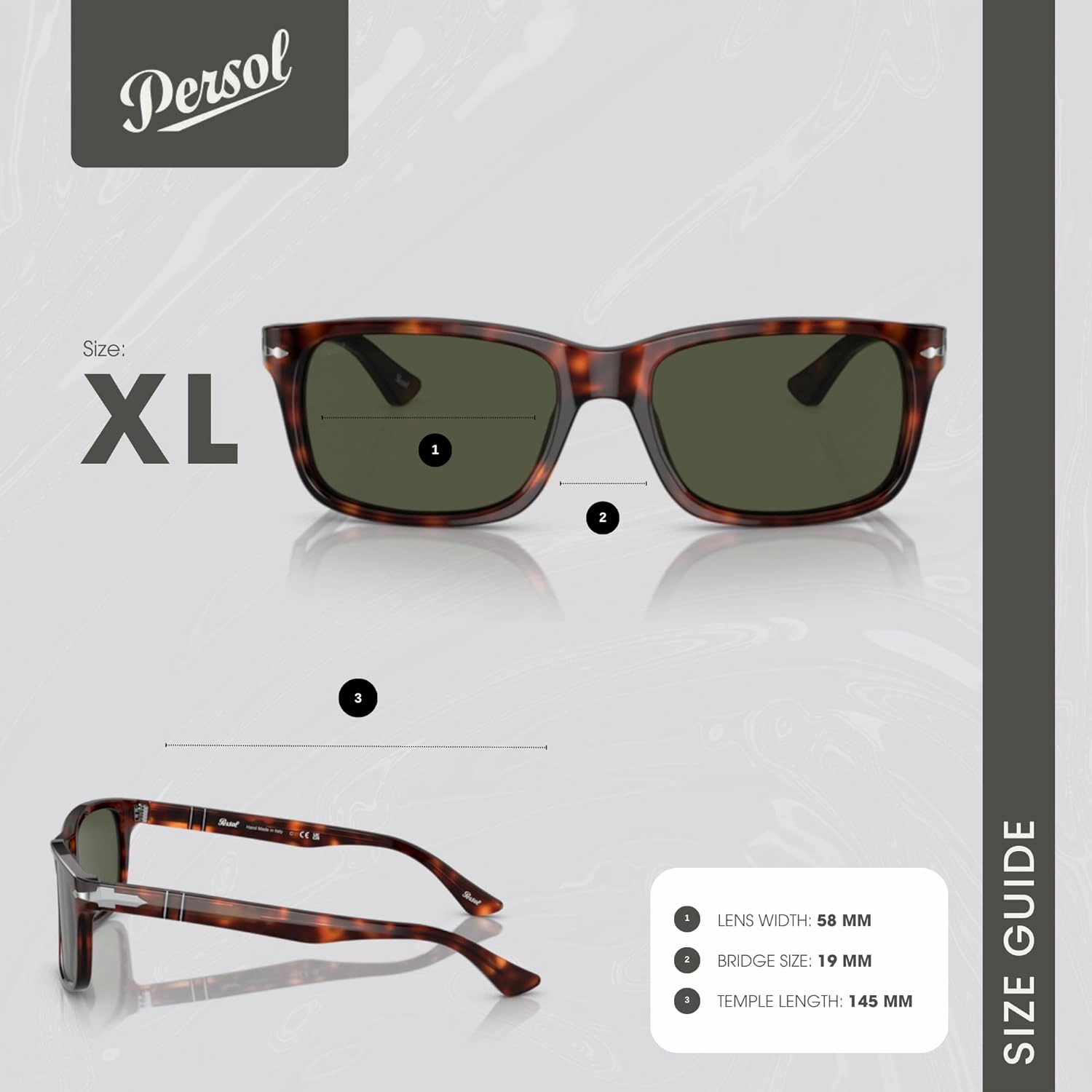 Persol PO3048S Rectangle Sunglasses for Men   BUNDLE With Designer iWear Eyewear Kit