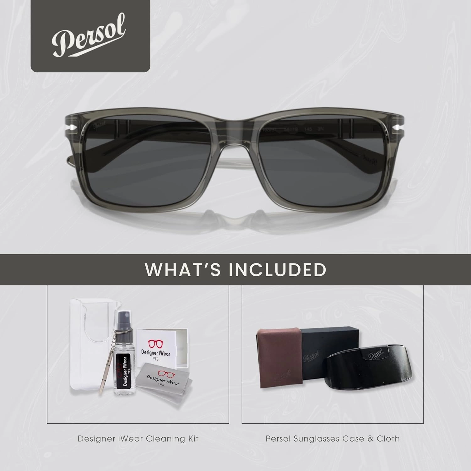 Persol PO3048S Rectangle Sunglasses for Men   BUNDLE With Designer iWear Eyewear Kit
