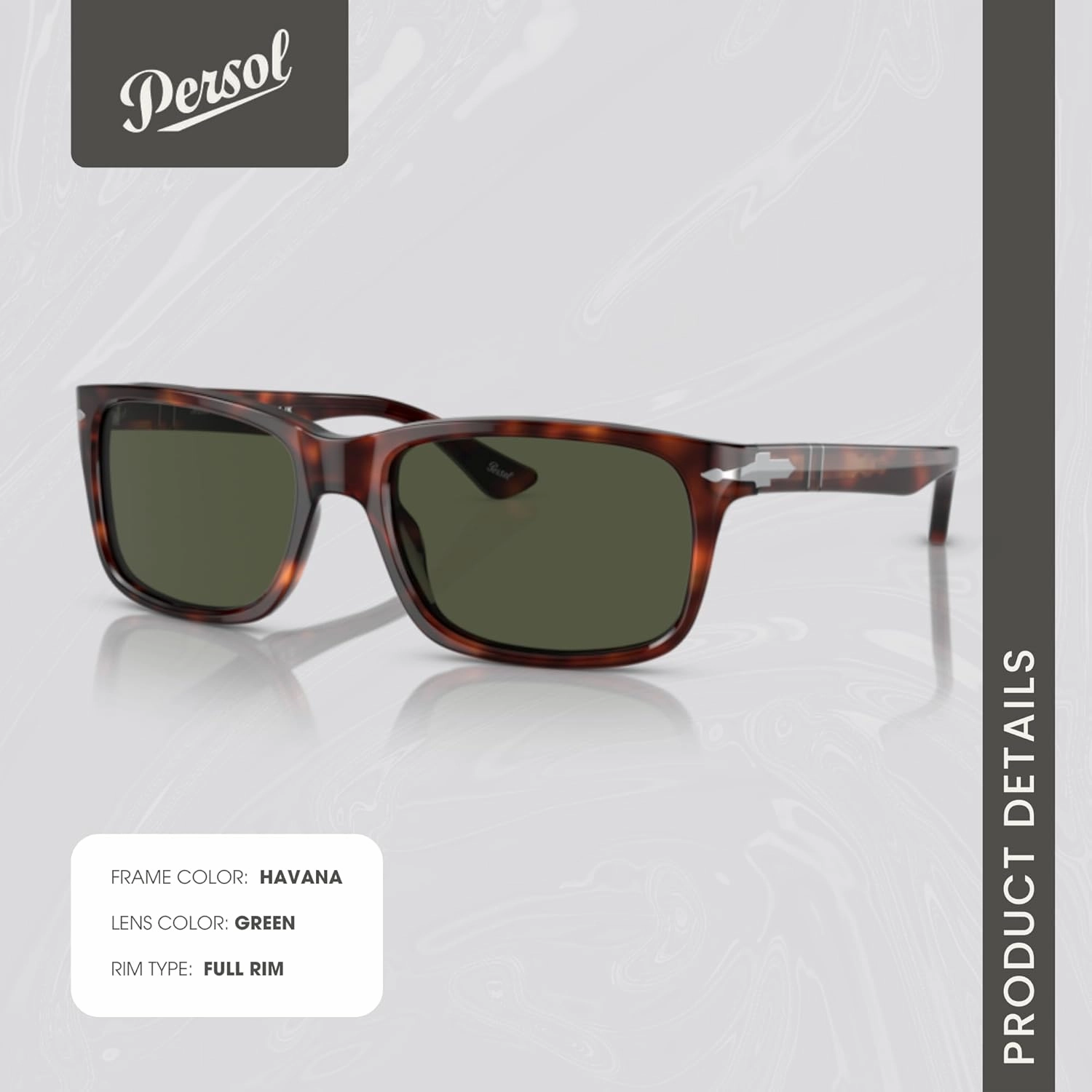 Persol PO3048S Rectangle Sunglasses for Men   BUNDLE With Designer iWear Eyewear Kit