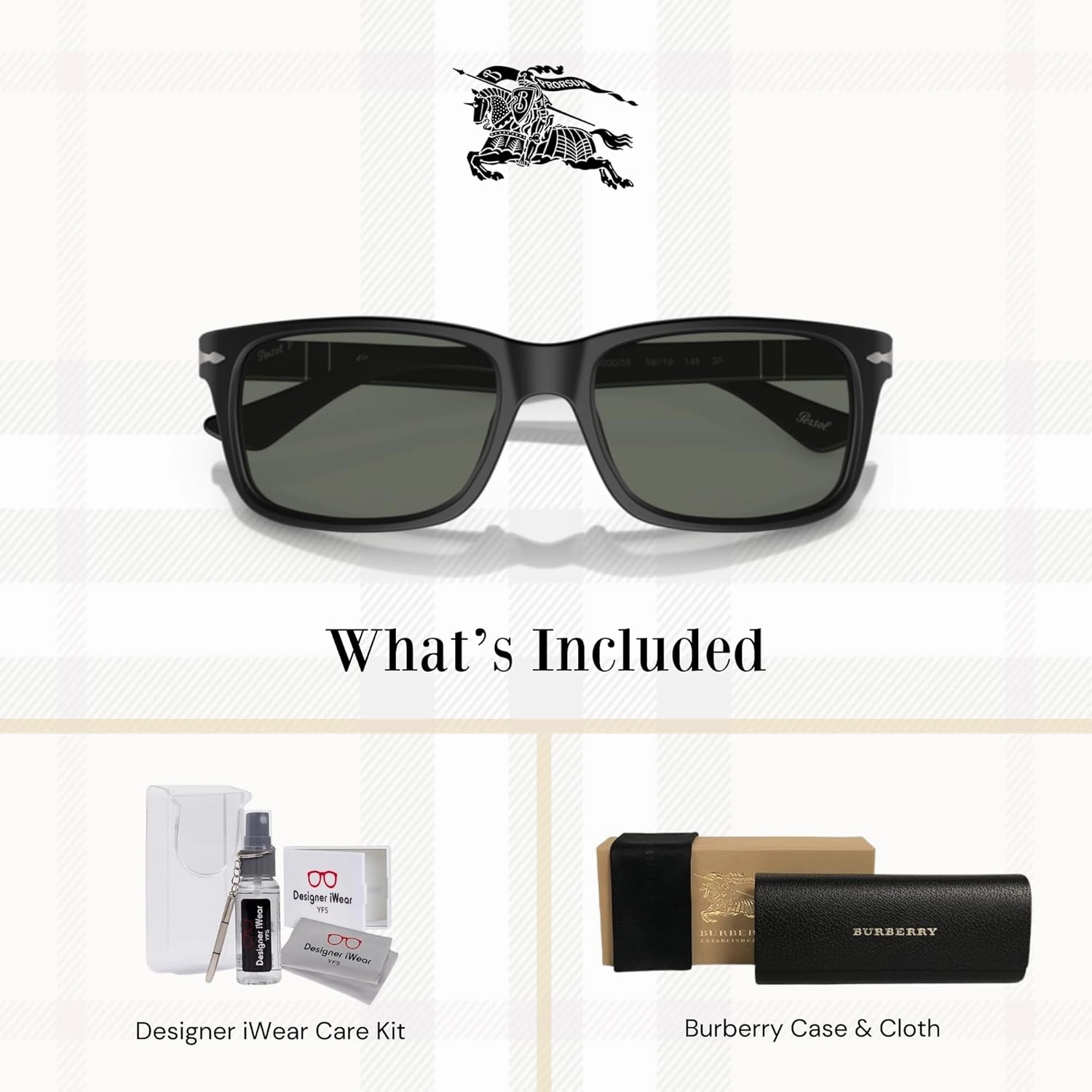 Persol PO3048S Rectangle Sunglasses for Men   BUNDLE With Designer iWear Eyewear Kit