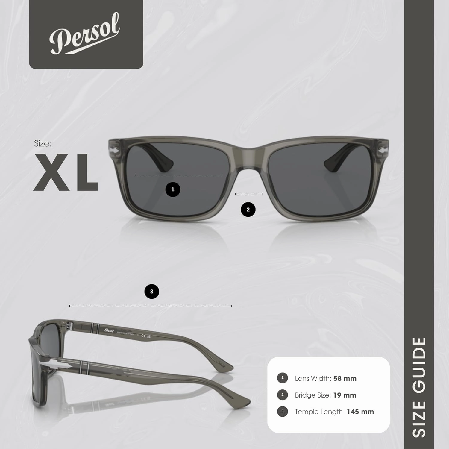 Persol PO3048S Rectangle Sunglasses for Men   BUNDLE With Designer iWear Eyewear Kit