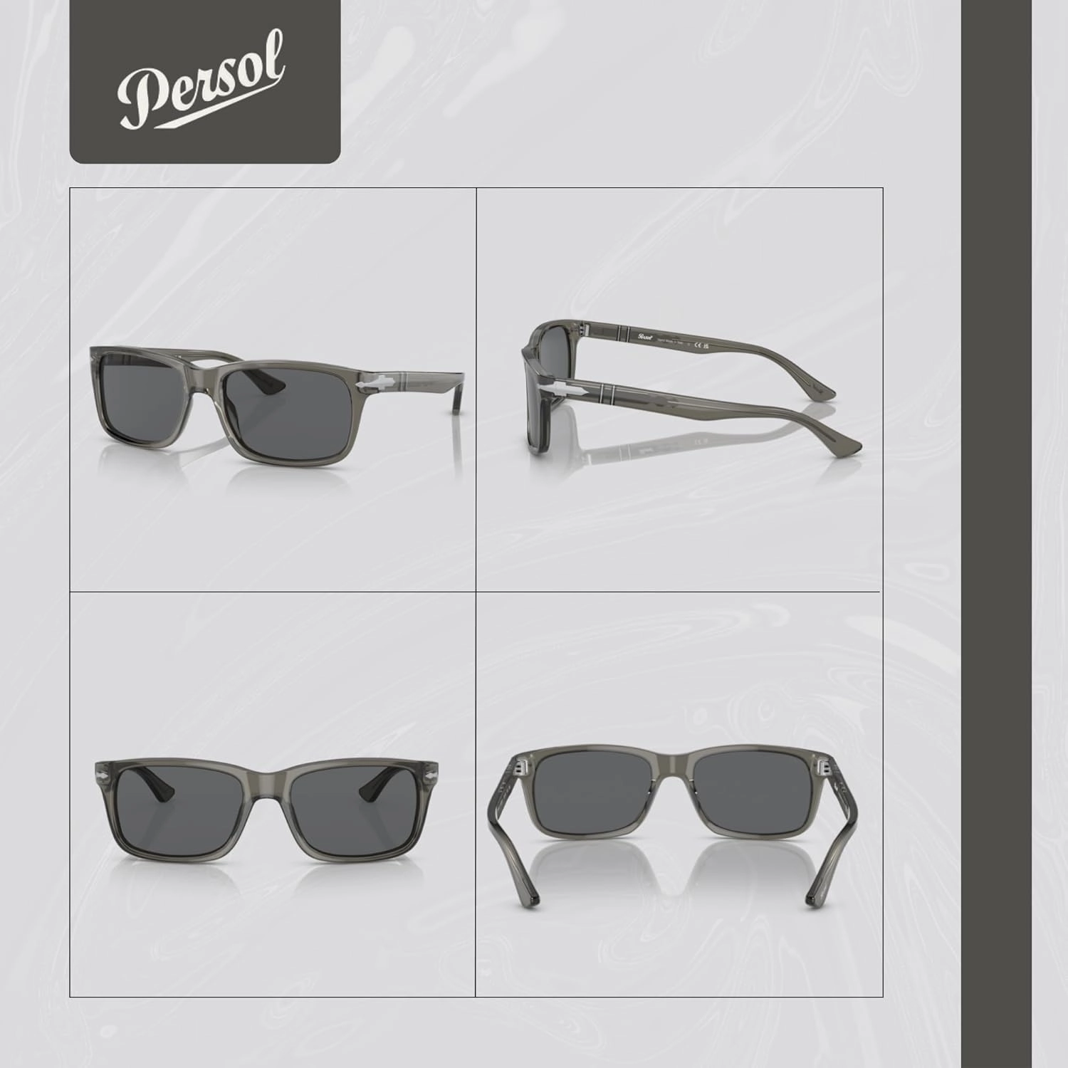 Persol PO3048S Rectangle Sunglasses for Men   BUNDLE With Designer iWear Eyewear Kit