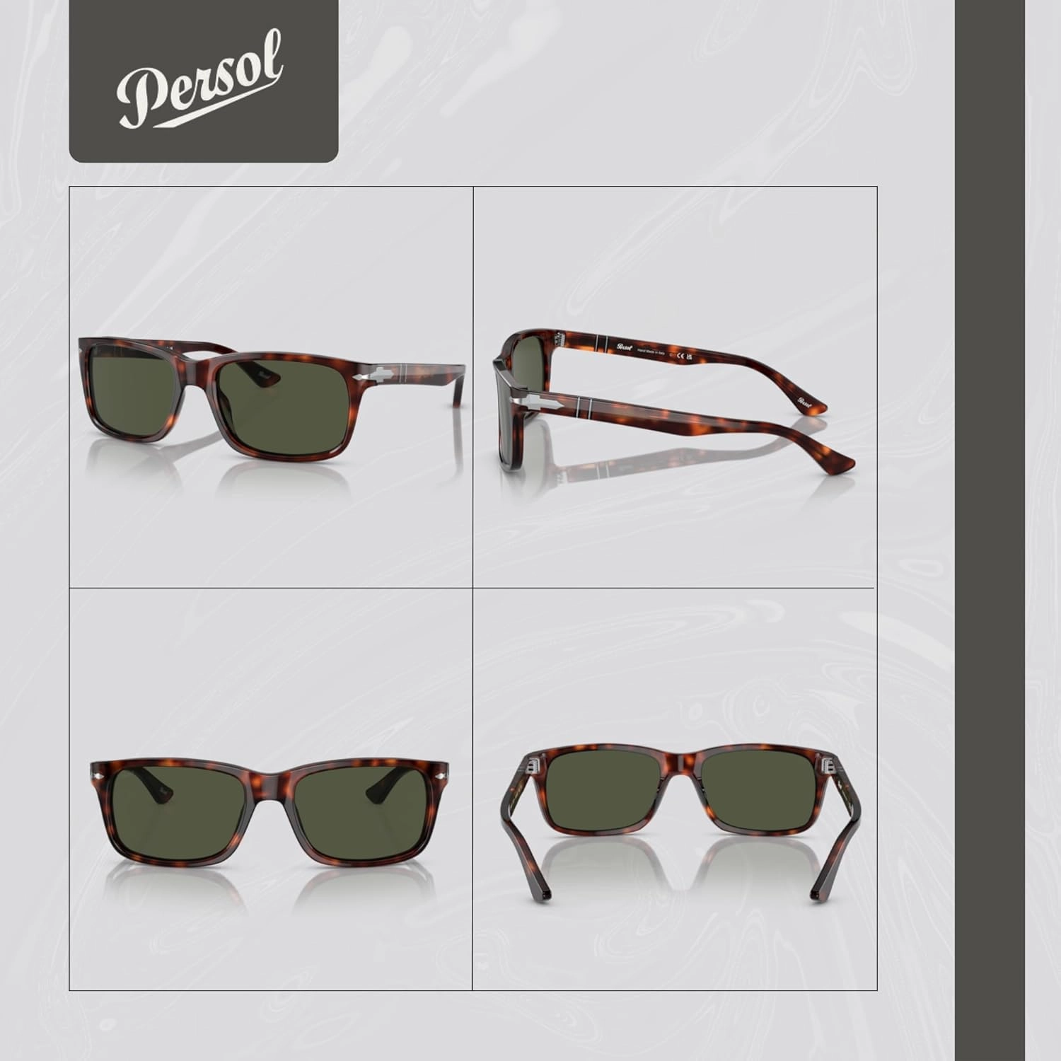 Persol PO3048S Rectangle Sunglasses for Men   BUNDLE With Designer iWear Eyewear Kit