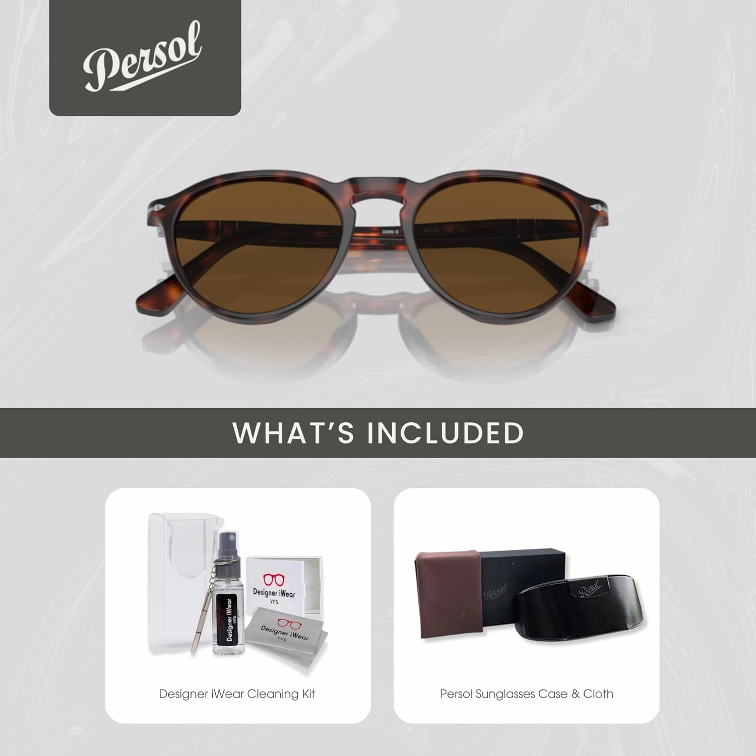 Persol PO3286S Round Sunglasses for Men for Women   BUNDLE With Designer iWear Complimentary Eyewear Kit