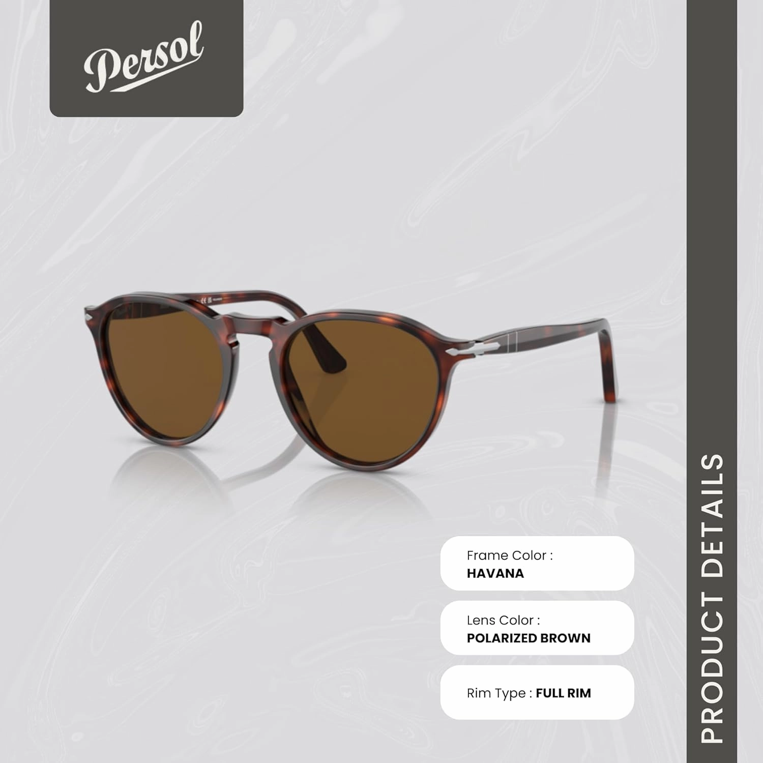 Persol PO3286S Round Sunglasses for Men for Women   BUNDLE With Designer iWear Complimentary Eyewear Kit