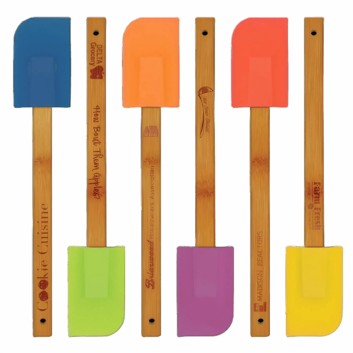 Personalized Bamboo Handle Silicone Spatulas – 6 Colors Available