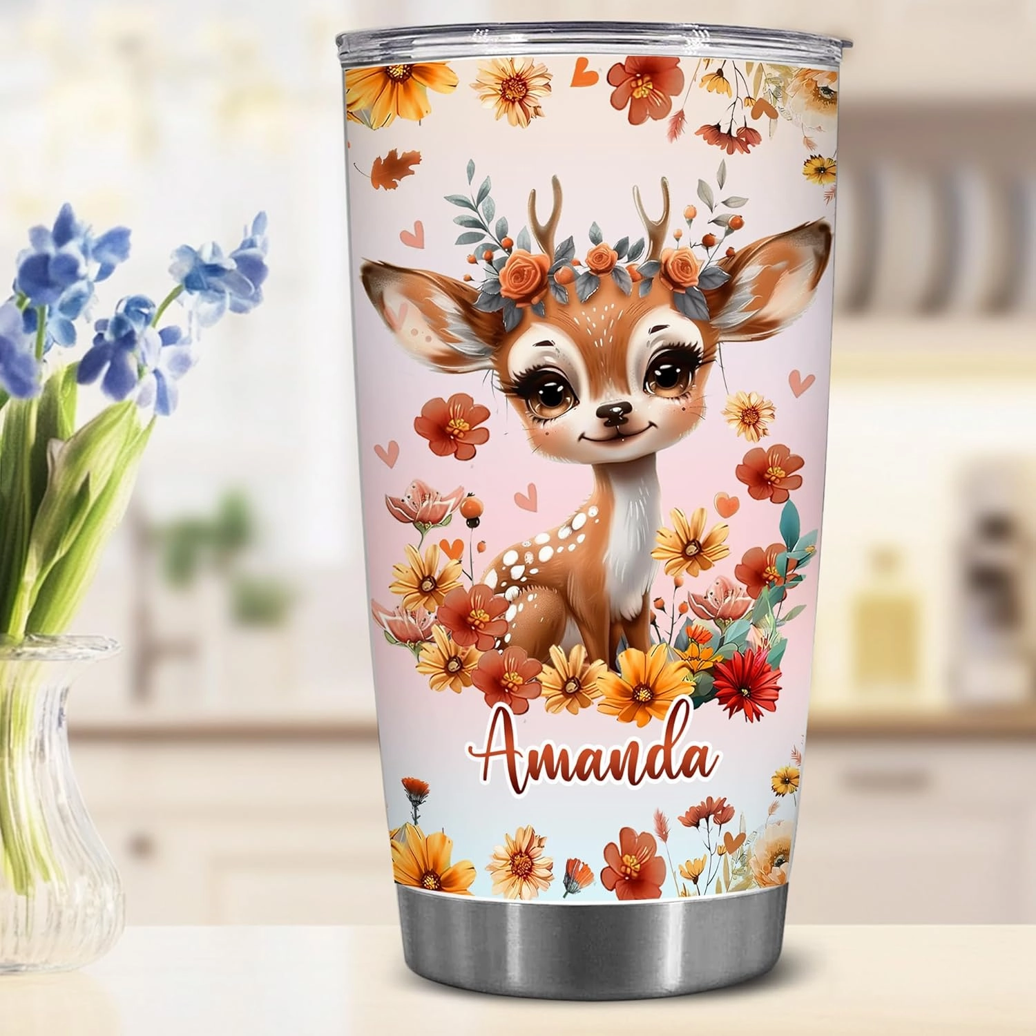 Personalized Cute Reindeer Cup - Mother's Day Birthday Gift For Animal Lovers - Just A Girl Who Loves Reindeer Tumbler With Custom Name - Pet Lover Gifts For Women, Her