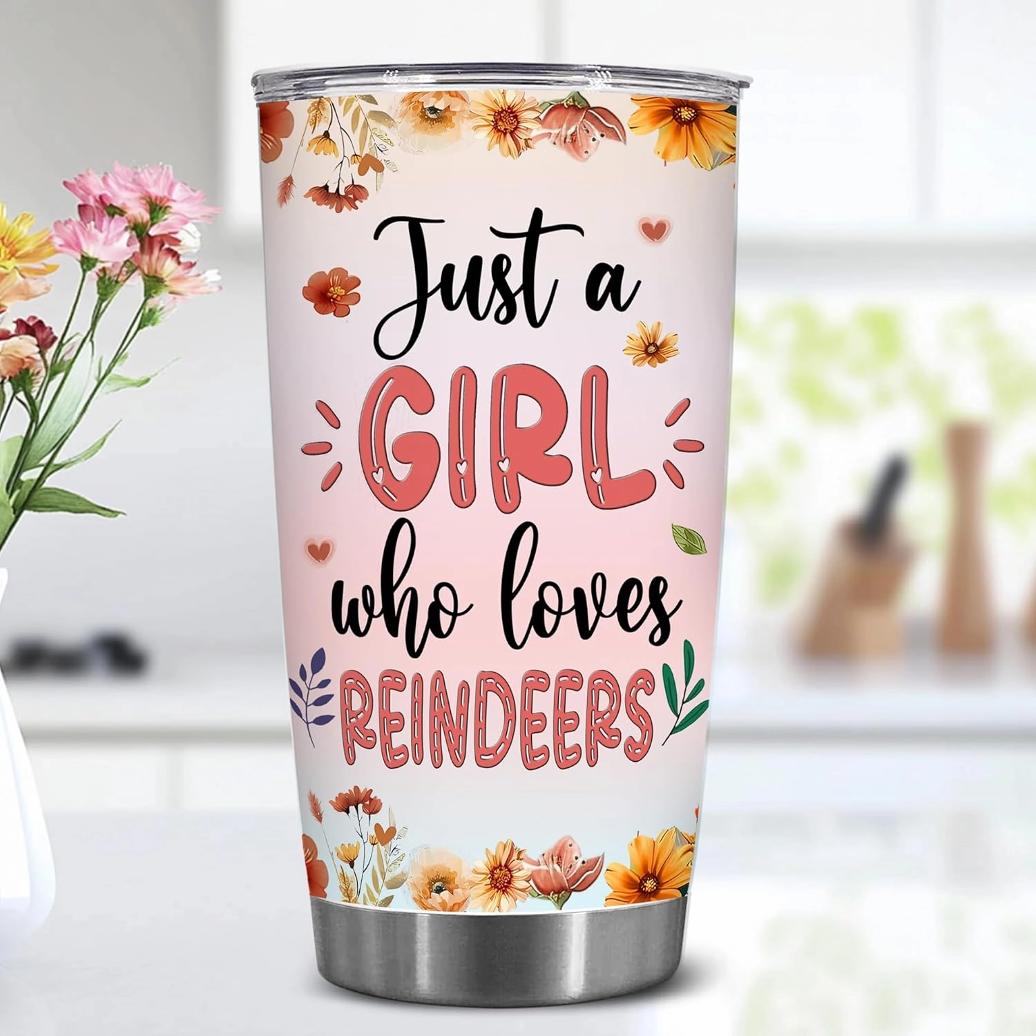 Personalized Cute Reindeer Cup - Mother's Day Birthday Gift For Animal Lovers - Just A Girl Who Loves Reindeer Tumbler With Custom Name - Pet Lover Gifts For Women, Her