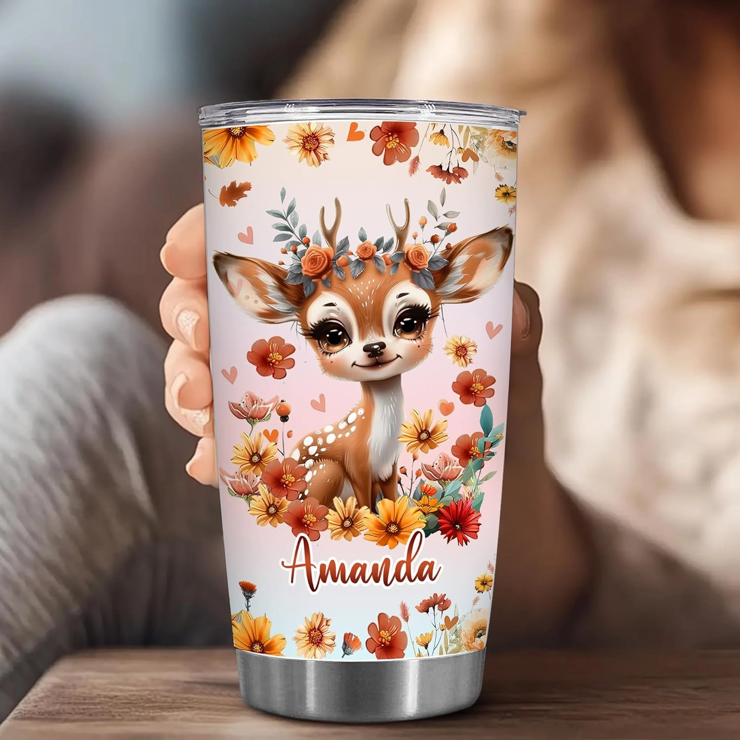 Personalized Cute Reindeer Cup - Mother's Day Birthday Gift For Animal Lovers - Just A Girl Who Loves Reindeer Tumbler With Custom Name - Pet Lover Gifts For Women, Her