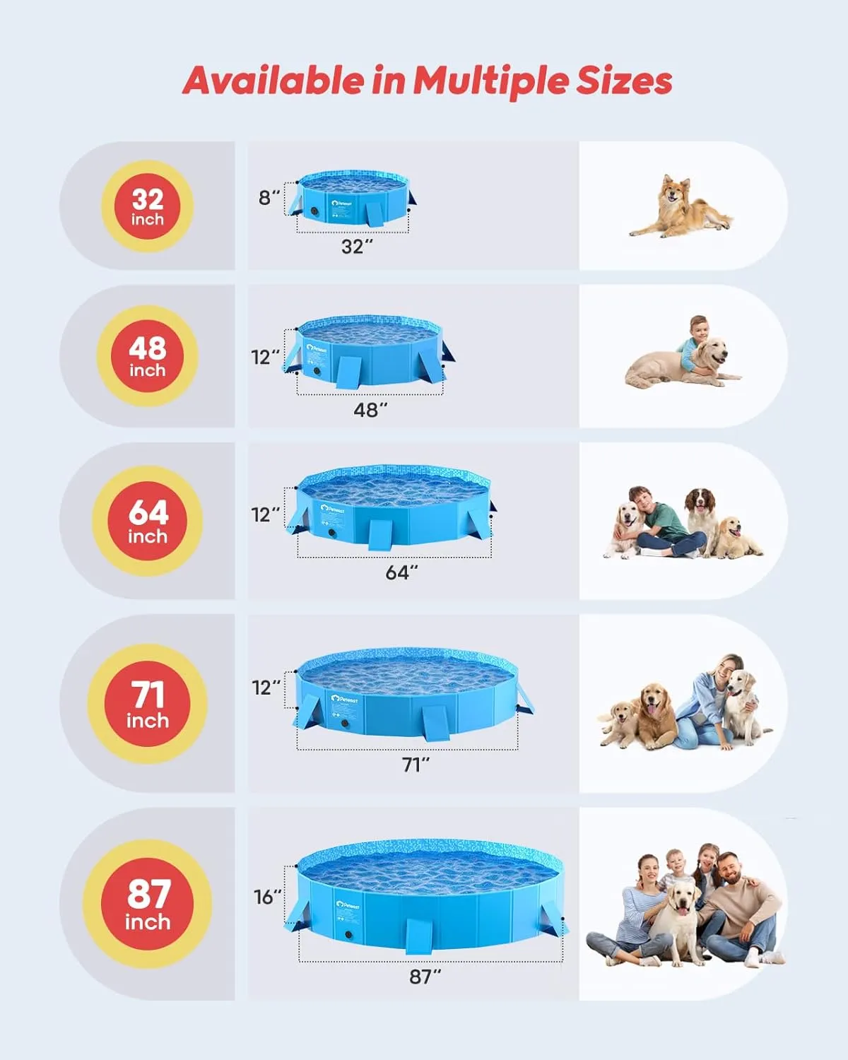 Peteast Foldable Dog Kiddie Pool with Stable Side Support, Hard Plastic Shell Portable Dog Pool, Collapsible Swimming Pools for Pet and Kids, 48 in