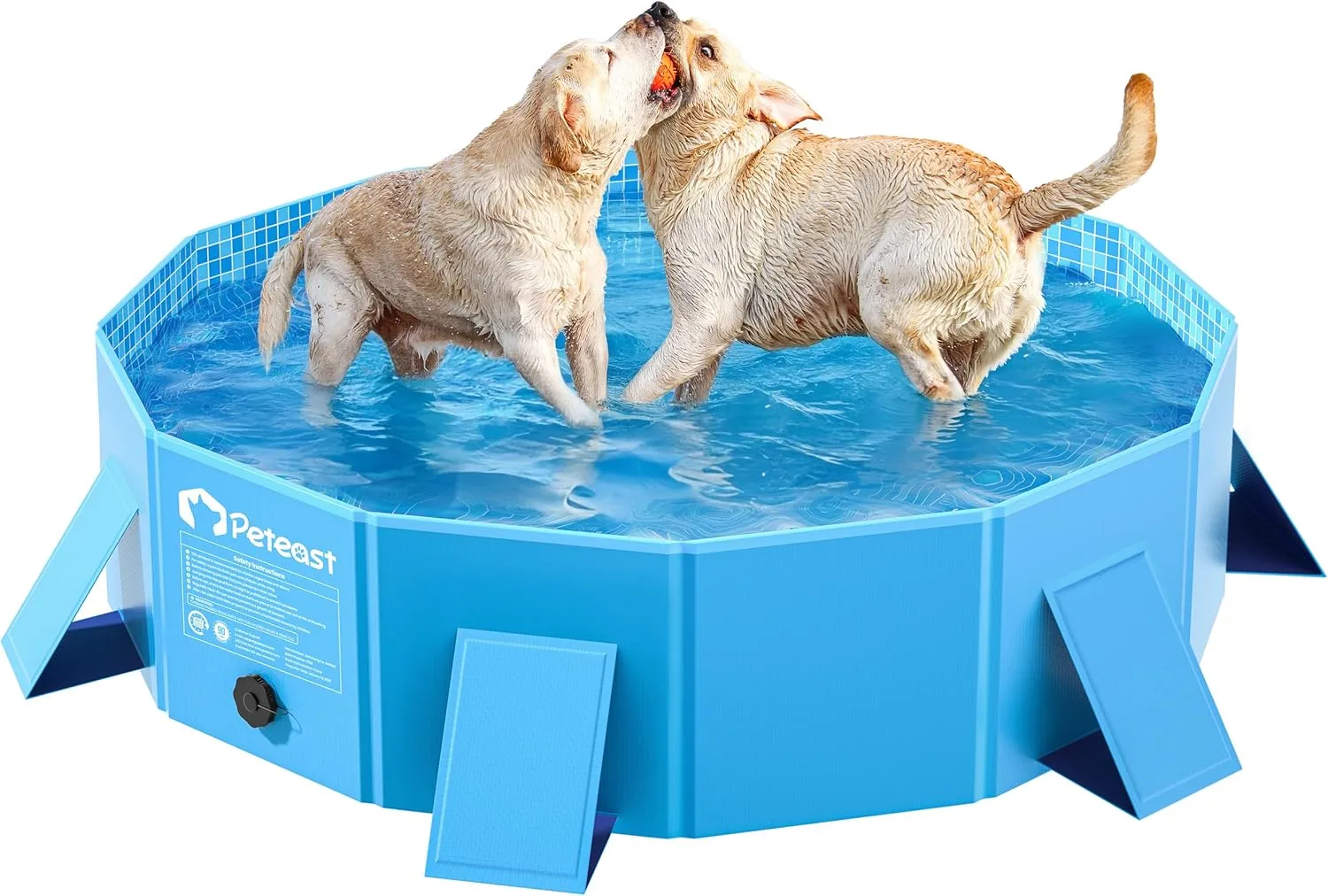Peteast Foldable Dog Kiddie Pool with Stable Side Support, Hard Plastic Shell Portable Dog Pool, Collapsible Swimming Pools for Pet and Kids, 48 in