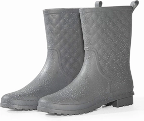 Petrass Women Rain Boots Black Waterproof Mid Calf Lightweight Cute Booties Fashion Out Work Comfortable Garden Shoes