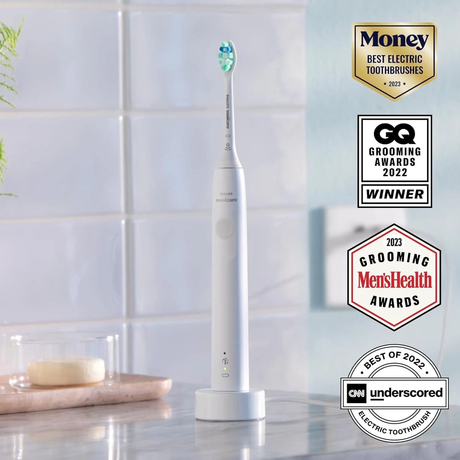 Philips Sonicare 4100 Rechargeable Electric Toothbrush, with Pressure Sensor, 2 Intensity Settings, SmarTimer and QuadPacer, 14-Day Battery Life, White, Model HX3681/23
