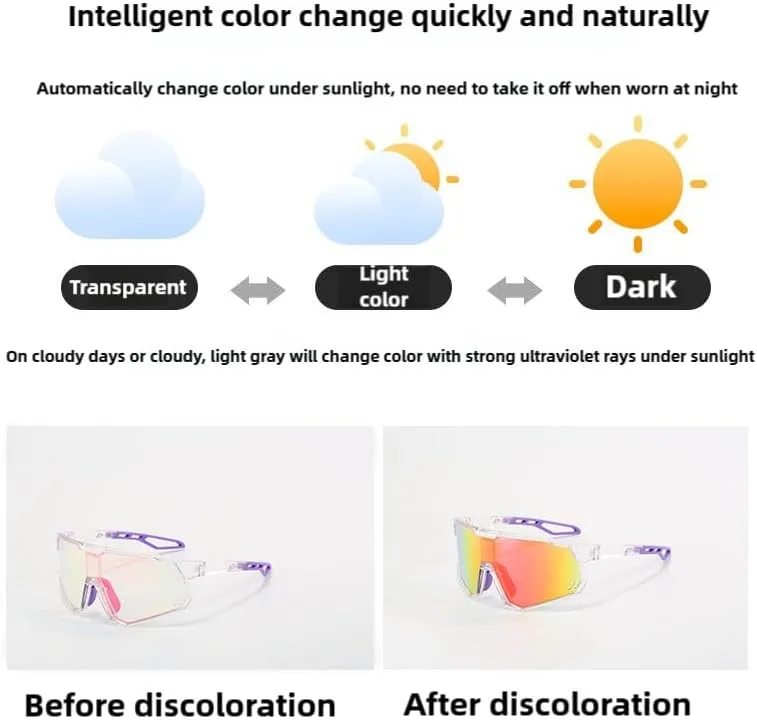 Photochromic Bike Glasses for Youth, Cycling Sports Eyewear with Light-Adaptive Lenses Teen Outdoor Activities