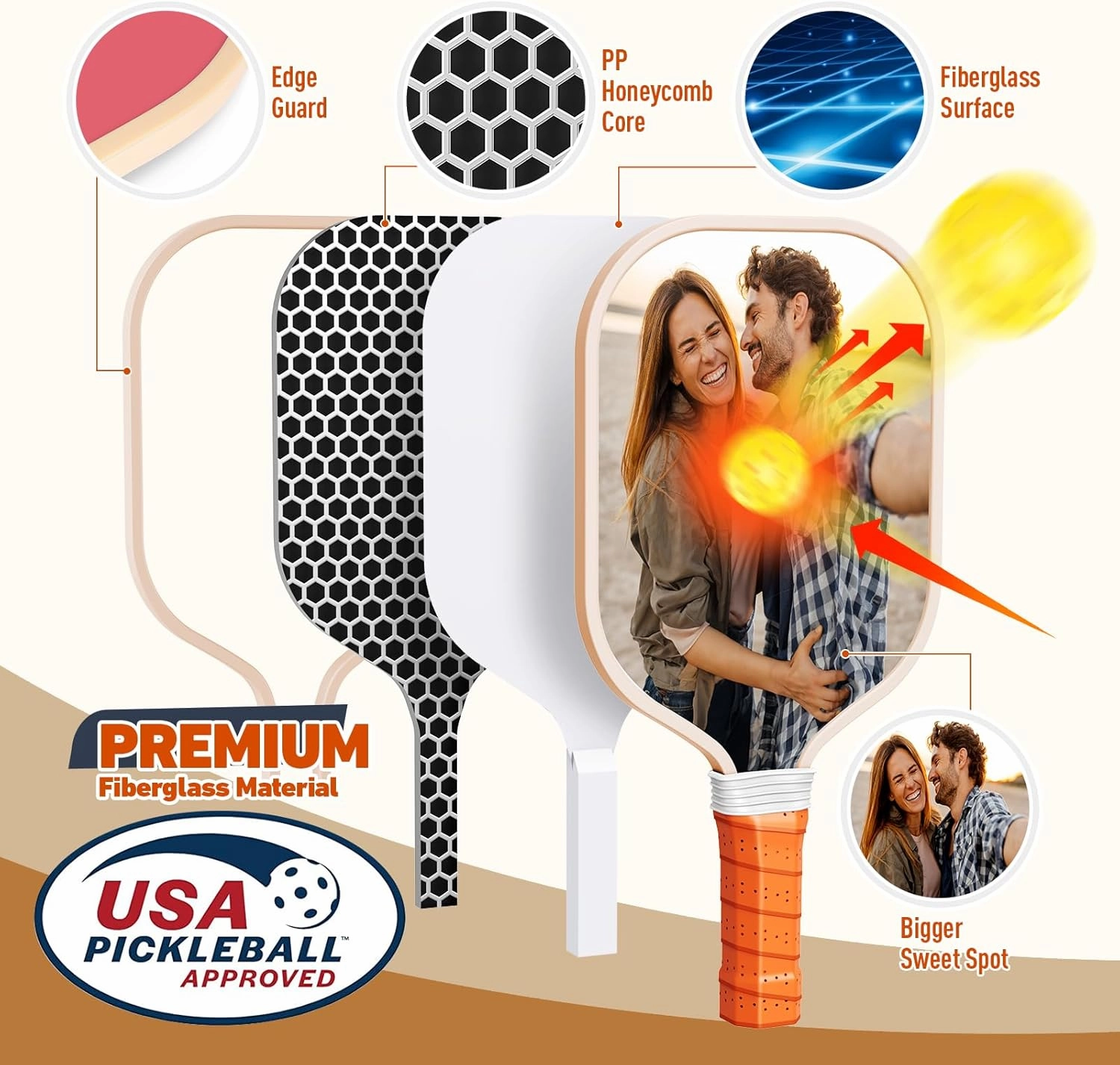 Pickleball Paddles Set of 4, USAPA Approved Pickleball Set of 4 with 4 Pickleball Balls & 1 Carry Bag Premium Wooden Cute Pickle Ball Paddles Rackets Ergonomic Cushion Grip Gifts for Women Youth Men