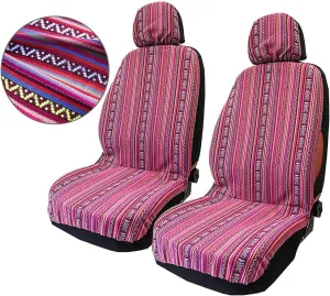 Pink Car Seat Cover Hippie Boho 4PCS Cute Western Accesories for Women Girls' GIF, Automotive Interior Covers Stripe Multi-Color Breathable, Universal fit for Sedan, Vans, Trucks, SUV