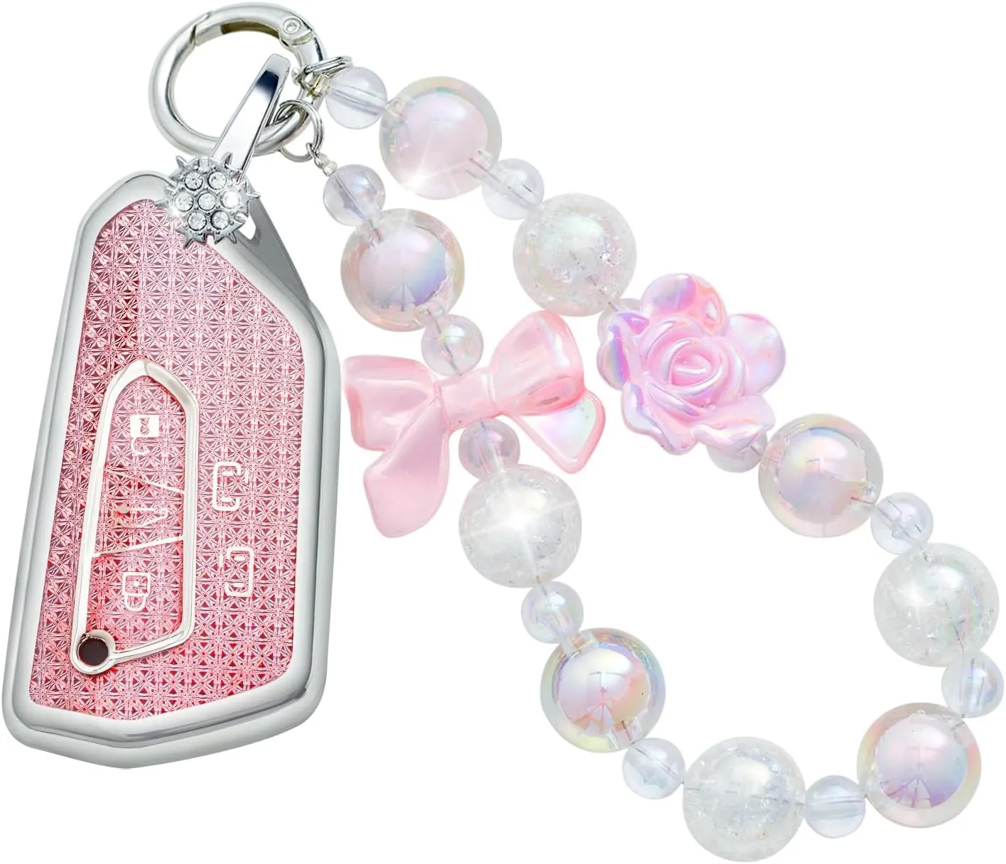 Pink Key Fob Cover for VW Volkswagen Golf 8 ID4 Seat Leon MK 4 Skoda Octavia Smart Key TPU Keys Case Shell Protector with Keychain Lanyard Girly Women Cute