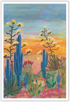 Pink Desert Sunset Wall Art Vintage Yucca Agave Western Canvas Posters Midcentury Modern Saguaro Cactus Plant Prints Painting For Living Room Bedroom Wall Decor 16x24in Unframed