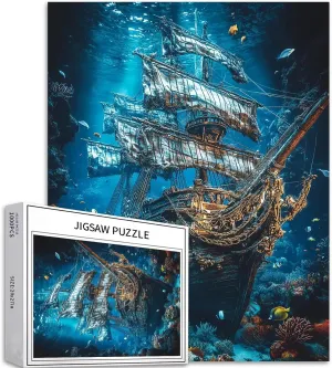 Pirate Ship Sinking 1000 Piece Jigsaw Puzzles for Adults Tropical Fish Scene Art Jigsaw Puzzle Colorful DIY Puzzles for Home Decoration Gifts Family Puzzle Perfect for Game Nights 50×70cm