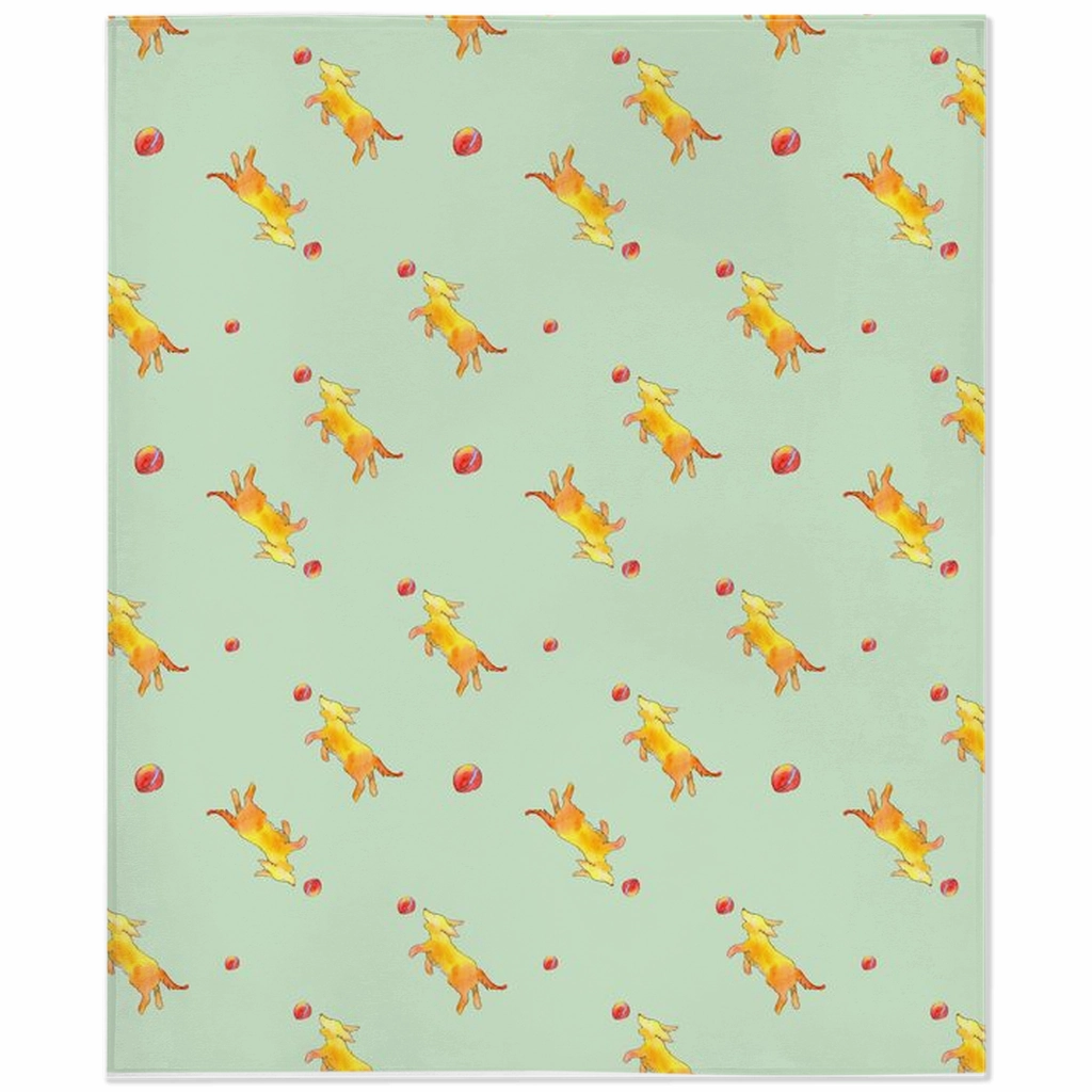 Playful Puppy Pattern Minky Blanket ( Green)