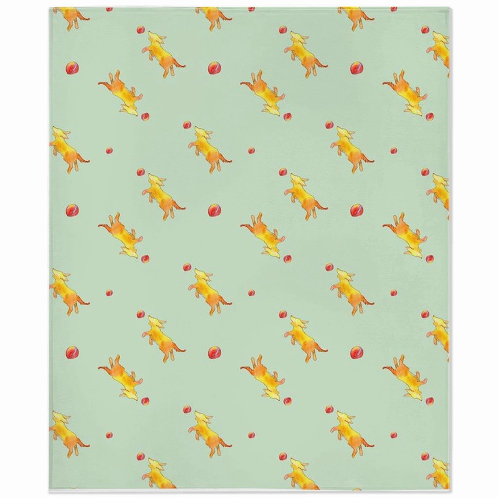 Playful Puppy Pattern Minky Blanket ( Green)
