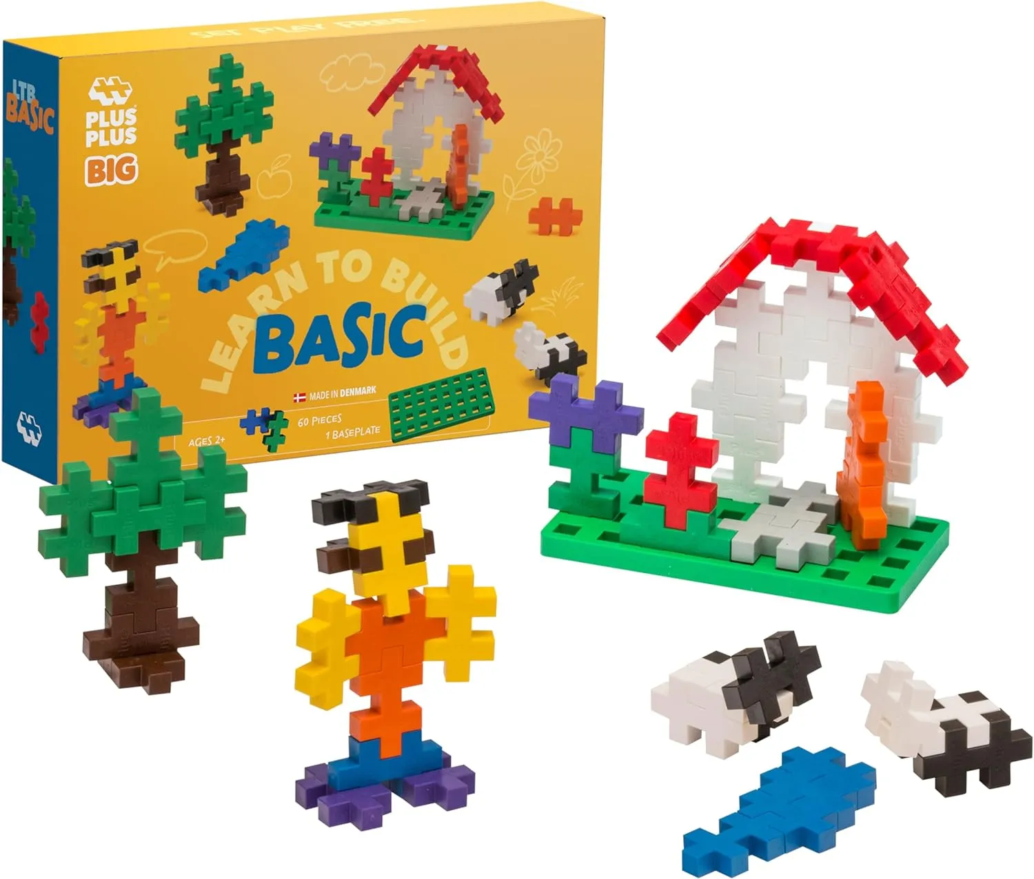 PLUS PLUS Learn to Build Big, Building Toys Set for Toddlers and Preschoolers, Stem Toys for 3  Year Old, 60 Interlocking Blocks - Basic
